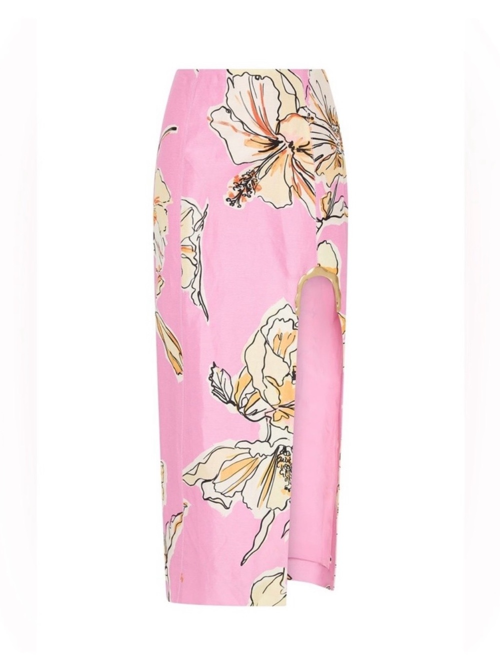 Aje Pink Floral High-Slit Midi Skirt